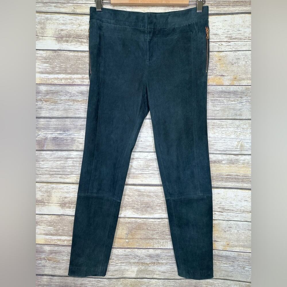 J Brand 100% lambskin forest green rose gold zipper skinny stretch pants size 6